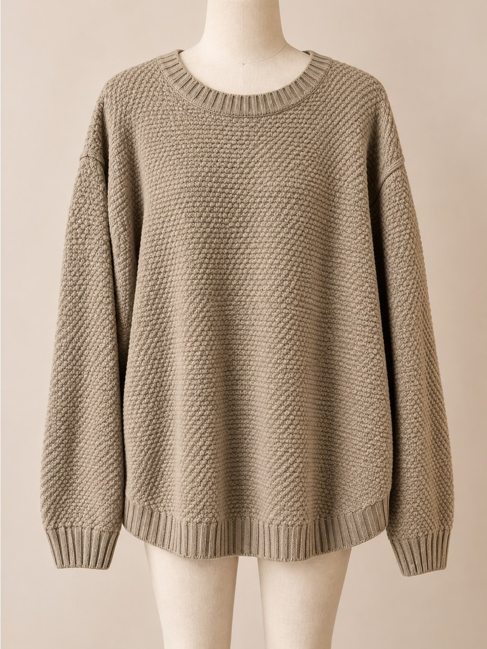Zenana 2X/3X Taupe Textured Knit Crewneck Oversized High Low Sweater Plus